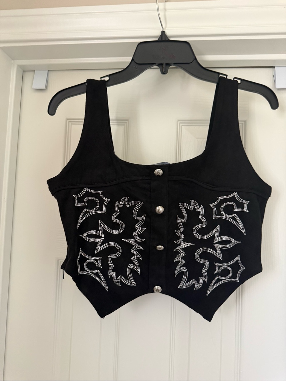 Lucky & Blessed Black Embroidered Button Western Crop Top